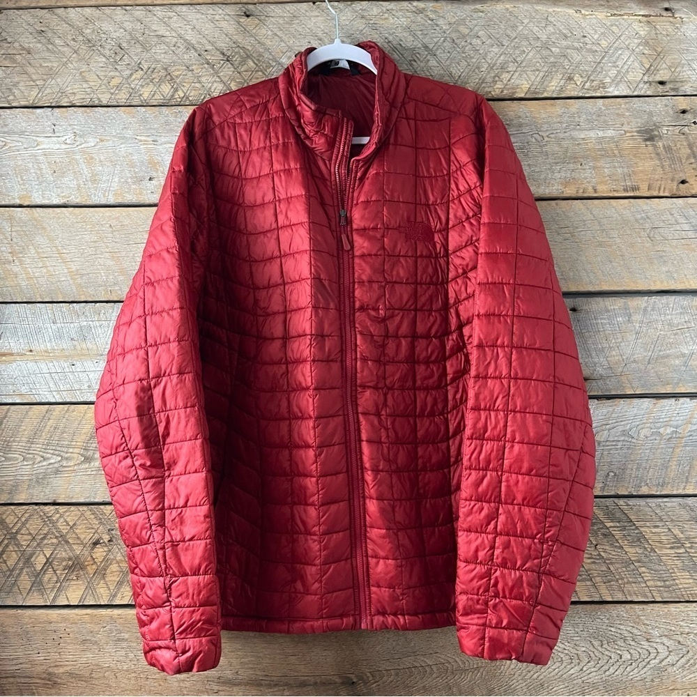 The North Face Mens Thermoball Eco Jacket Red Quilted Puffer Full Zip Sz XLarge